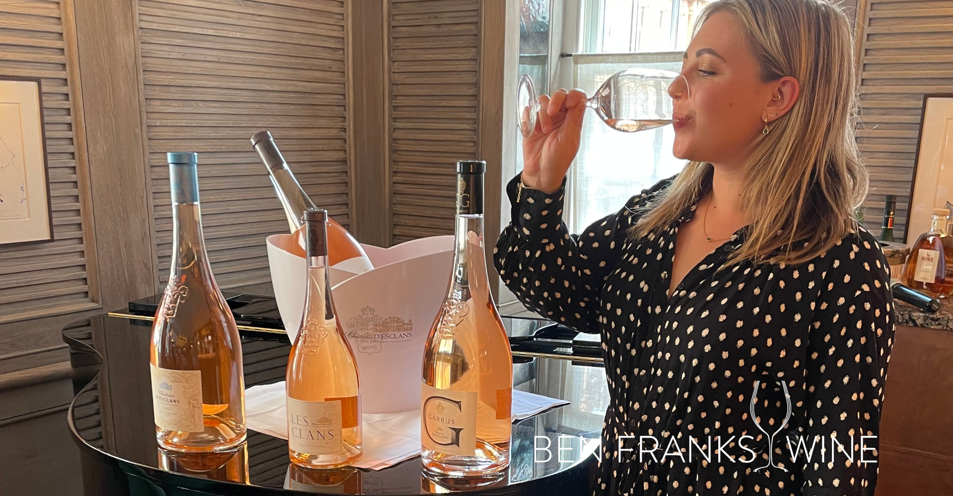 Jessica Summer tastes rosé wines at the Chateau d'Esclans vintage tasting.